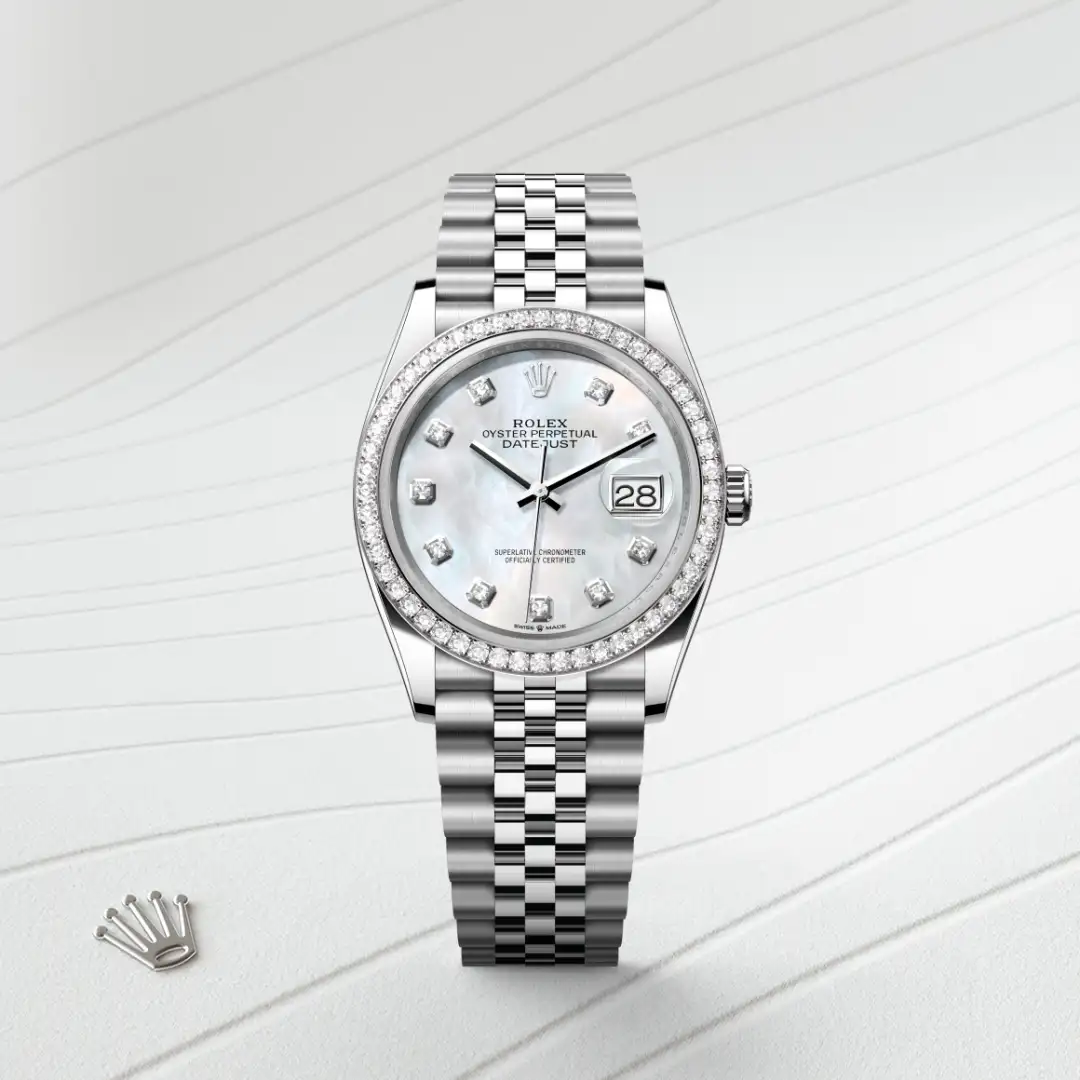 Rolex datejust in Rolesor bianco (combinazione di acciaio Oystersteel e oro bianco), M126284RBR-0011 Abate 1920